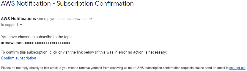 AWS SNS email subscription confirmation